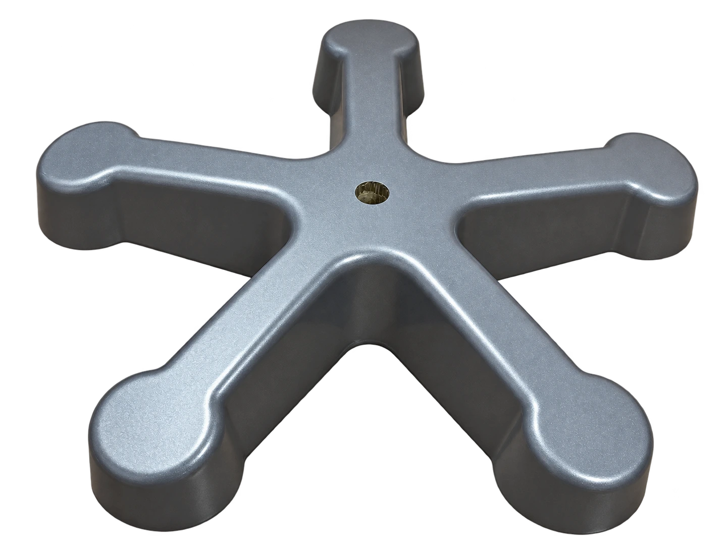 Grey five-arm plastic assembly, front view
